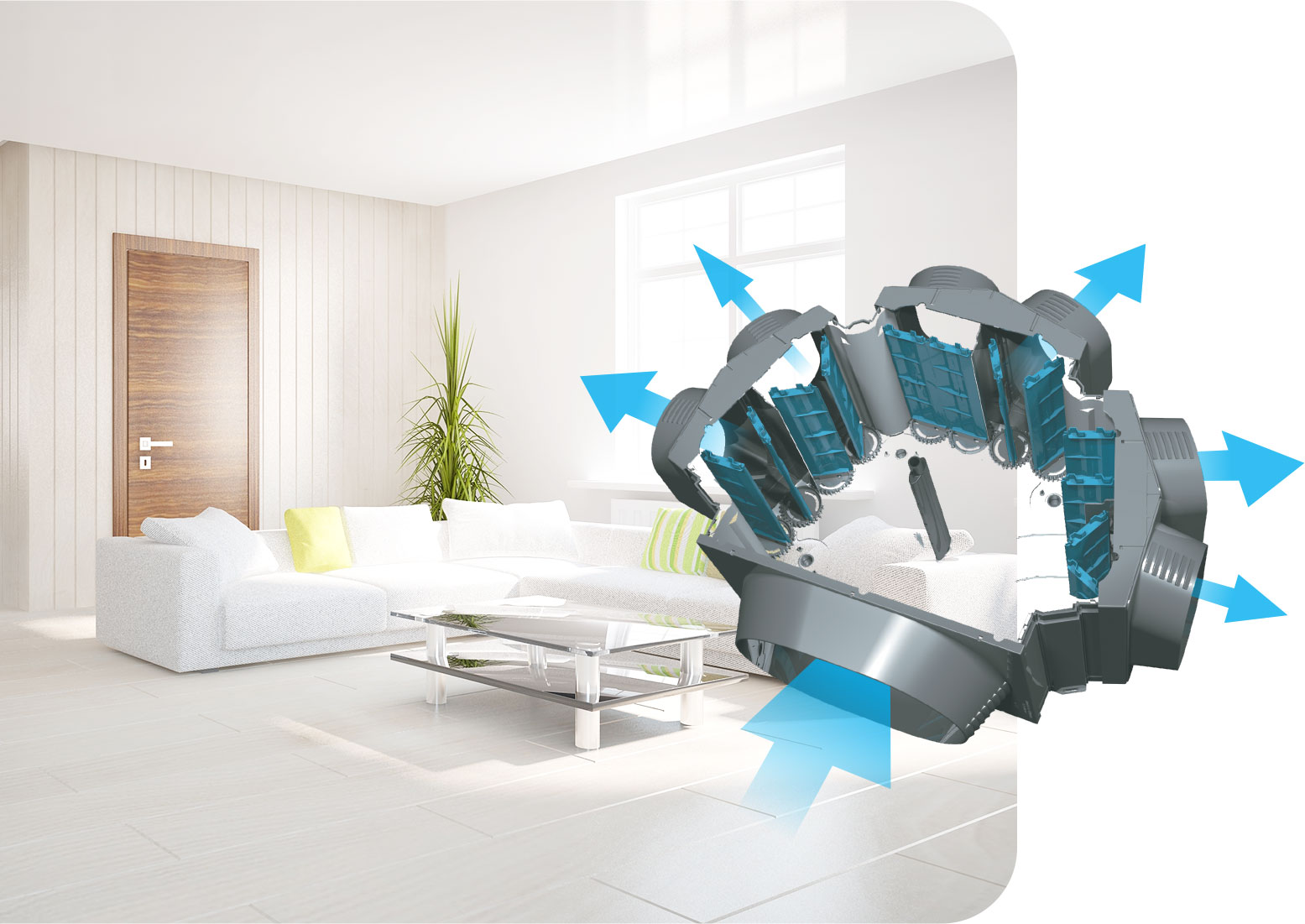 airflow system diagram to demonstrate how air travels in rooms like lounge room